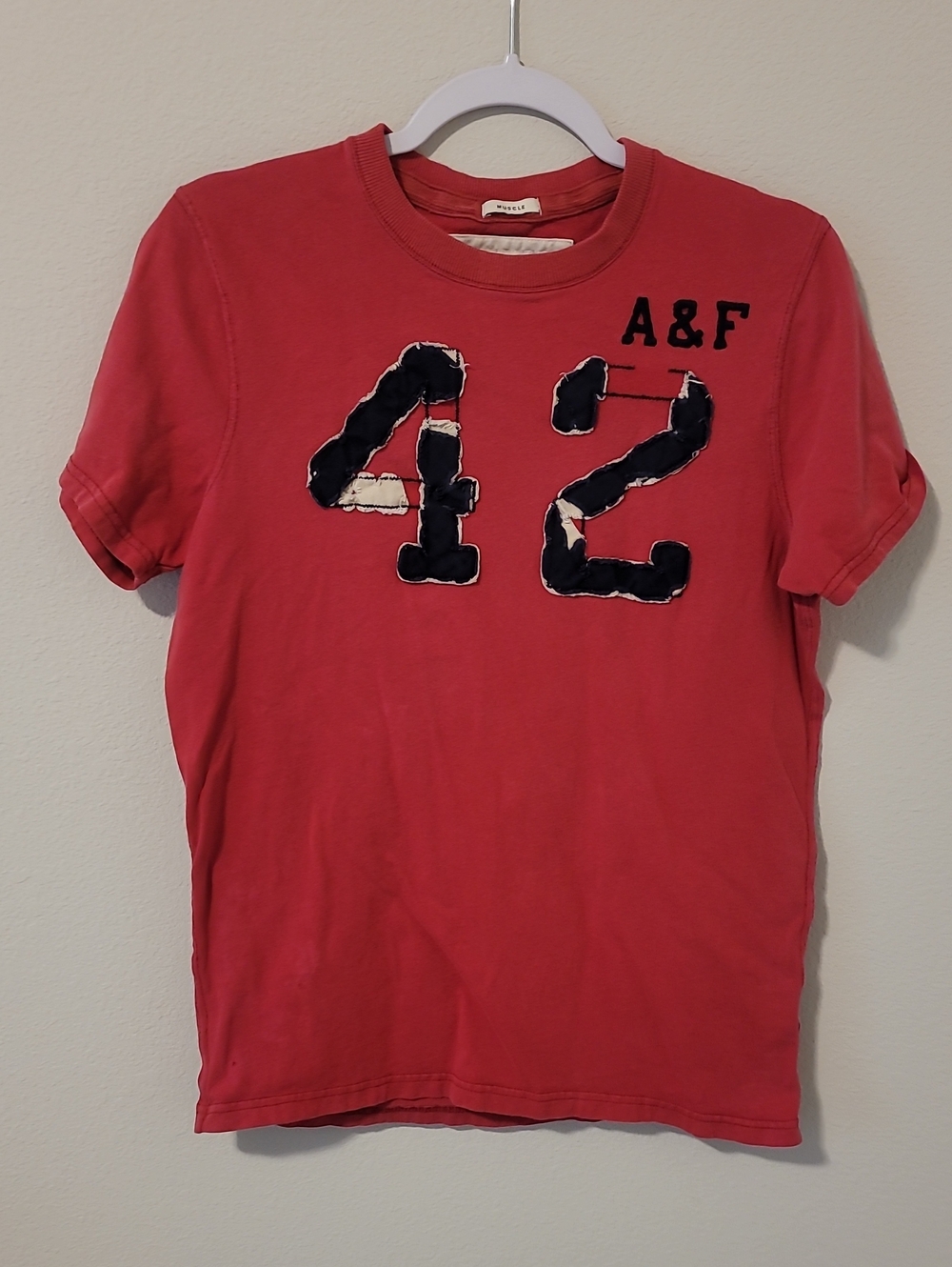Abercrombie & Fitch Coral Short-Sleeve '42' Patch Tee